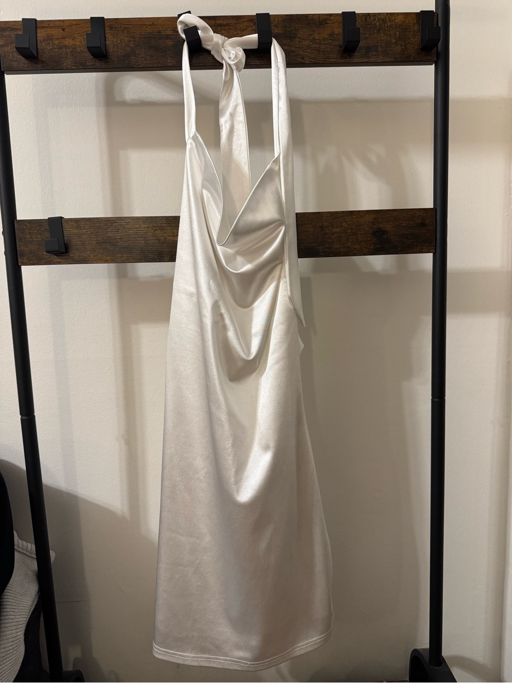 Zaful White Satin Backless Halter Mini-Dress
